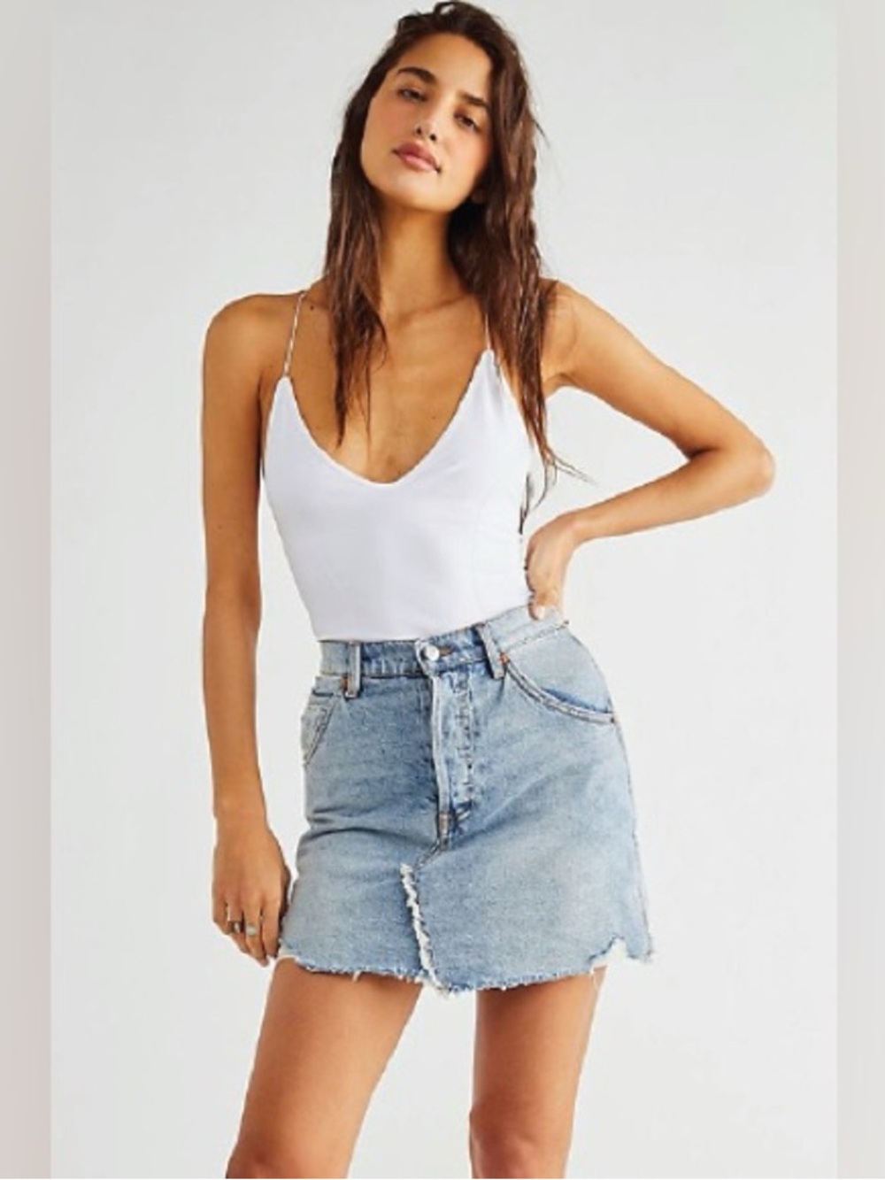 FREE PEOPLE We The Free Denim Brea Cutoff Skirt in Mile High Blue Size 29